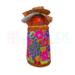 Conjunto de Pollera en Paño Lester Modelo Flores Grandes con Pavo Grande – Color Mandarina